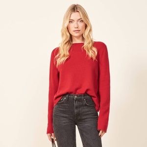 Reformation Red Cashmere Boyfriend Boat Neck Sweater | M